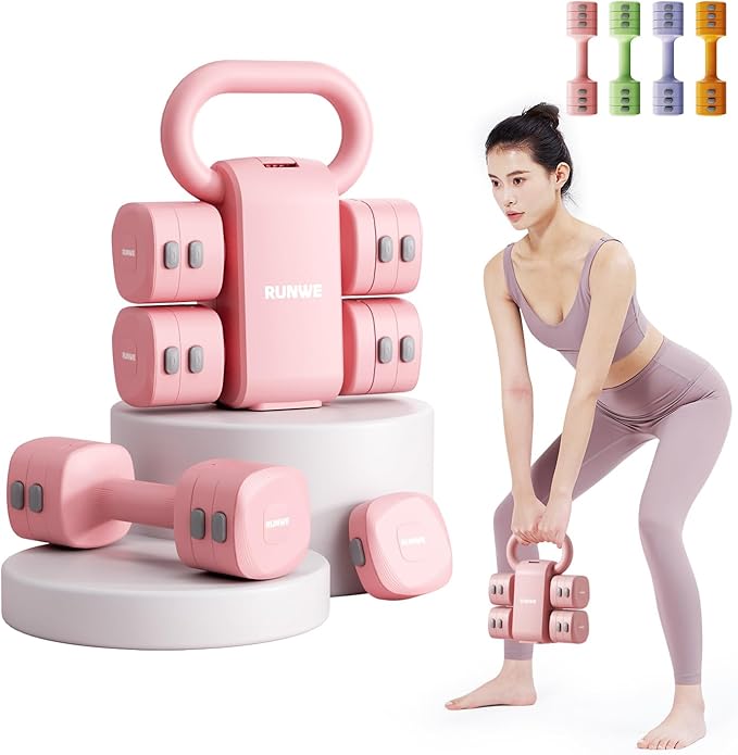 Lightweight Adjustable Dumbbell Kettlebell Set - 4 in 1 Free Weight Set with Kettlebell Grip Converter, Each 2.2 3.3 4.4 ...