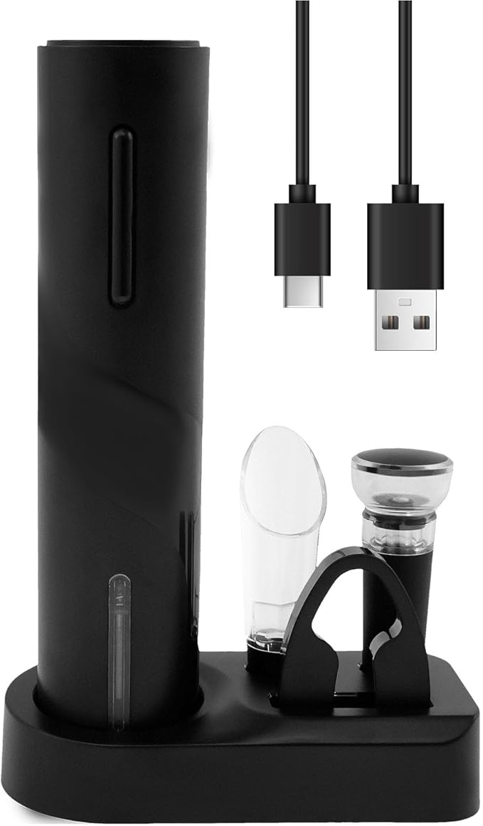 1Pcs Electric Bottle Opener ABS Electric Wine Opener Rechargeable Electric Corkscrew Wine Opener Extended Life Electric Bottle Opener with Storage Base Electric Wine Opener for Wine Bottles