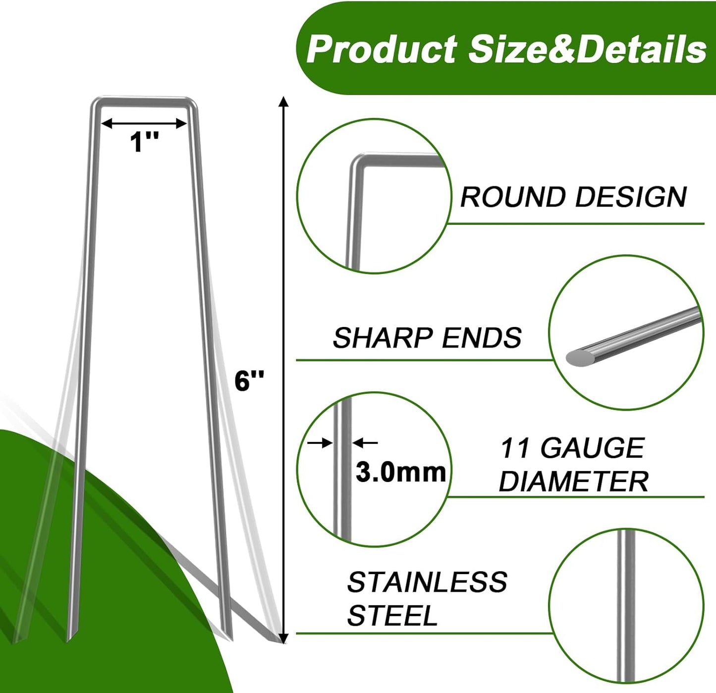 AAGUT Garden Stakes Pins, Landscape Staples 250 Pack 6 Inch 11-Gauge Galvanized Lawn Stake for Dog Fence, Weed Barrier Fabric, Ground Cover, Irrigation Tubing Soaker Hose, Chicken Wire