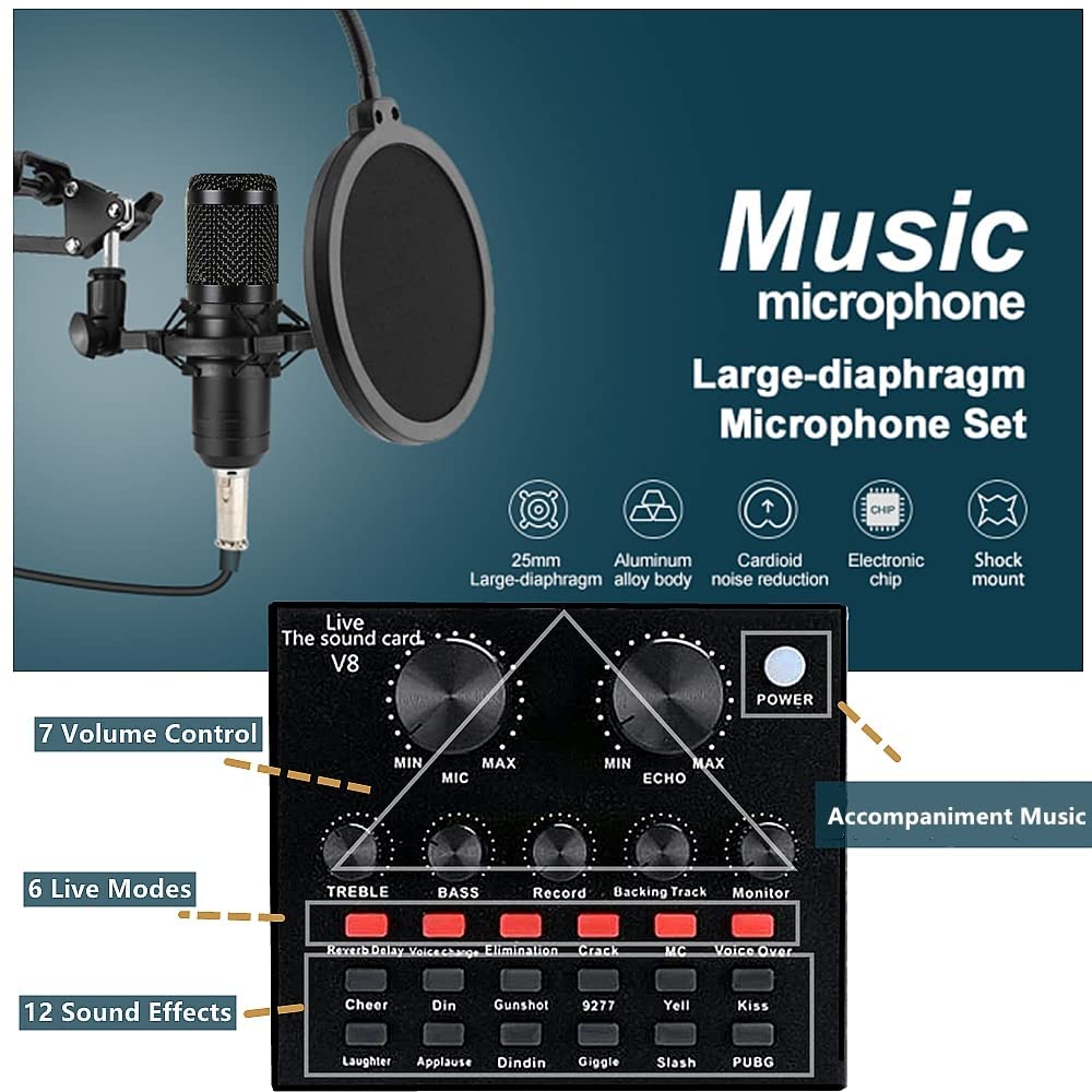 Skteet Podcast Equipment Bundle, With Bm800 Podcast Microphone And V8 Sound Card, Voice Changer - Audio Interface -Perfect For R