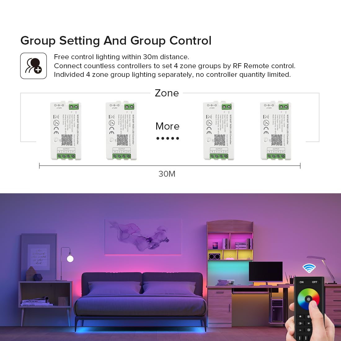 Btf-Lighting Rgbw Led Strip With Rf Remote Control, 5050Smd, Dc5V/Dc12V/Dc24V, White, Model Lm091