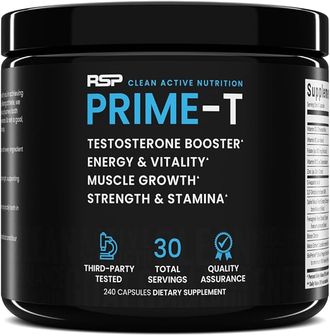 RSP NUTRITION Prime T - Testosterone Booster for Men, Natural Test Booster Pills, Lean Muscle Growth, Strength, Stamina & Healthy Sleep, 30 Servings