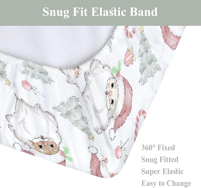 Pastel Santa Christmas Trees Baby Changing Pad Covers for Boys Girls Pink Santa Claus Candy Fitted Changing Table Cover Mats Winter Holiday Festive Soft Diaper Change Table Cover Sheets 32''×16''
