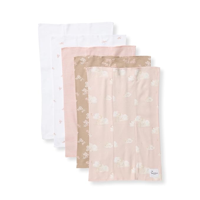 Burt's Bees Baby Infant Burp Cloths, 100% Organic Cotton Extra Absorbent Soft Fabric Drool Cloths, 5-Pack Newborn Must-Have Essential Large Burping Cloths, One Size 17 x 11.75 Inches