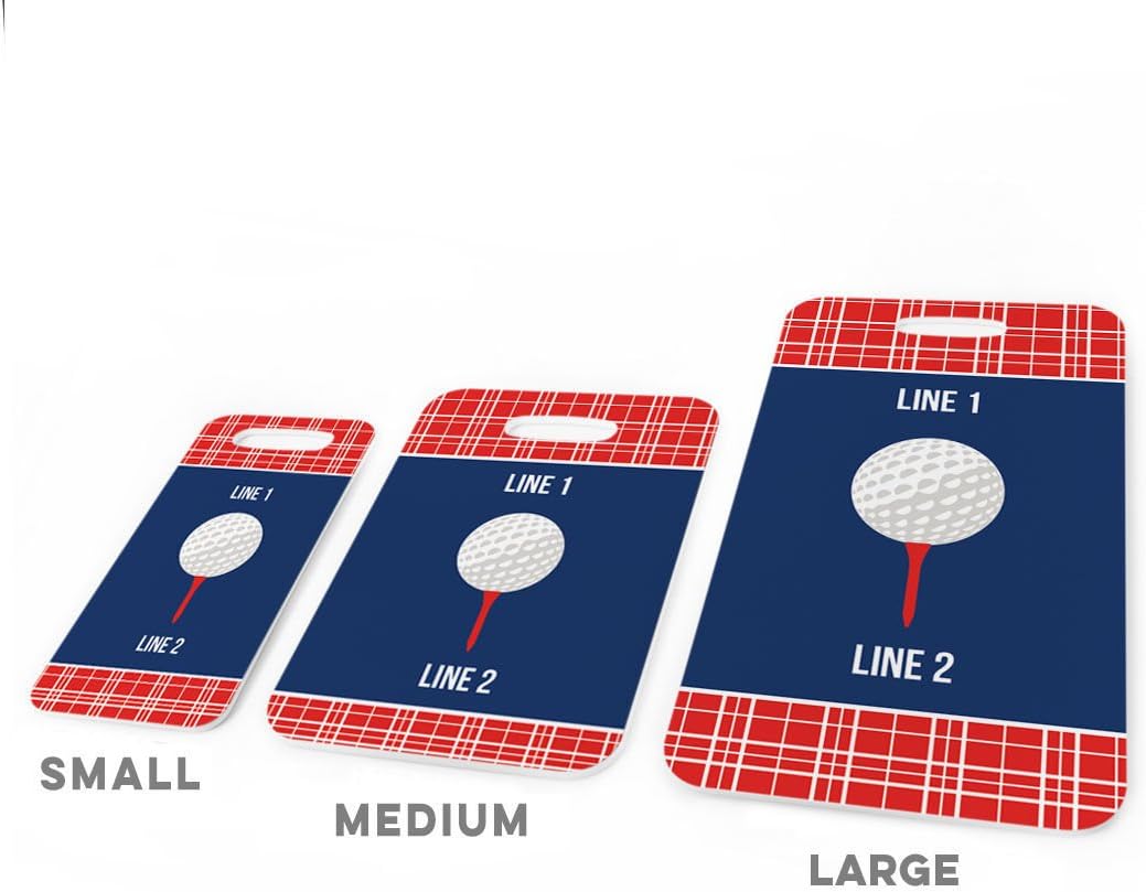 ChalkTalkSPORTS Golf Luggage & Bag Tag | Personalized Team with Golf Ball | Standard Lines on Back | Large | RED/Navy
