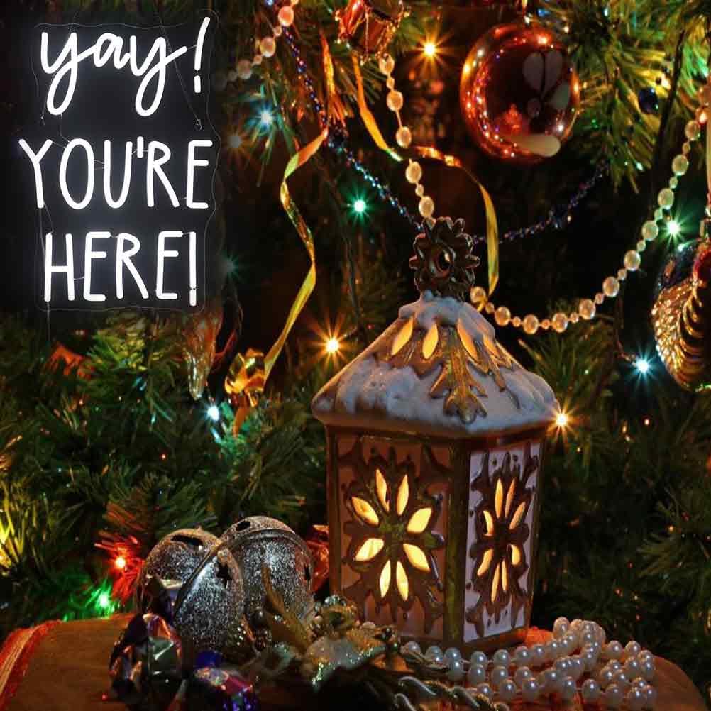 Yay! YouRe Here! Neon Sign  Positive Quotes Decorative Neon Lights For Home Room Classroom Wall Decor  Office Wall Decor Neon Light Sign  Christmas Birthday Gift Thanksgiving Gift(White)