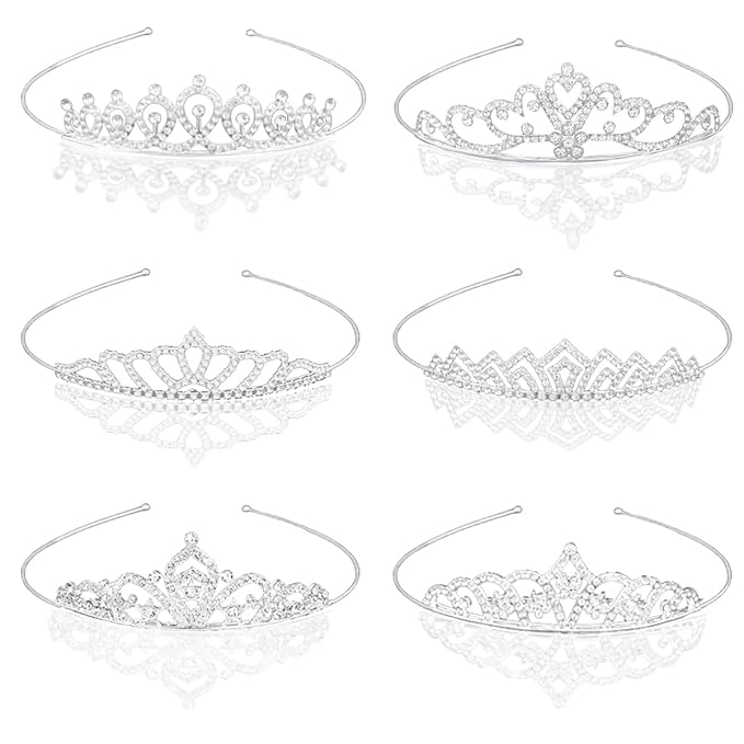 Naturahand 6 Pieces Silver Metal Tiara Crown Headbands with Decorative Dazzling Rhinestone Wedding Prom Birthday Party Pri...