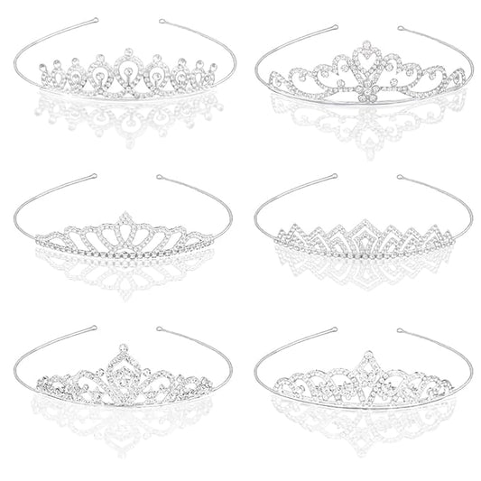 Naturahand 6 Pieces Silver Metal Tiara Crown Headbands with Decorative Dazzling Rhinestone Wedding Prom Birthday Party Pri...