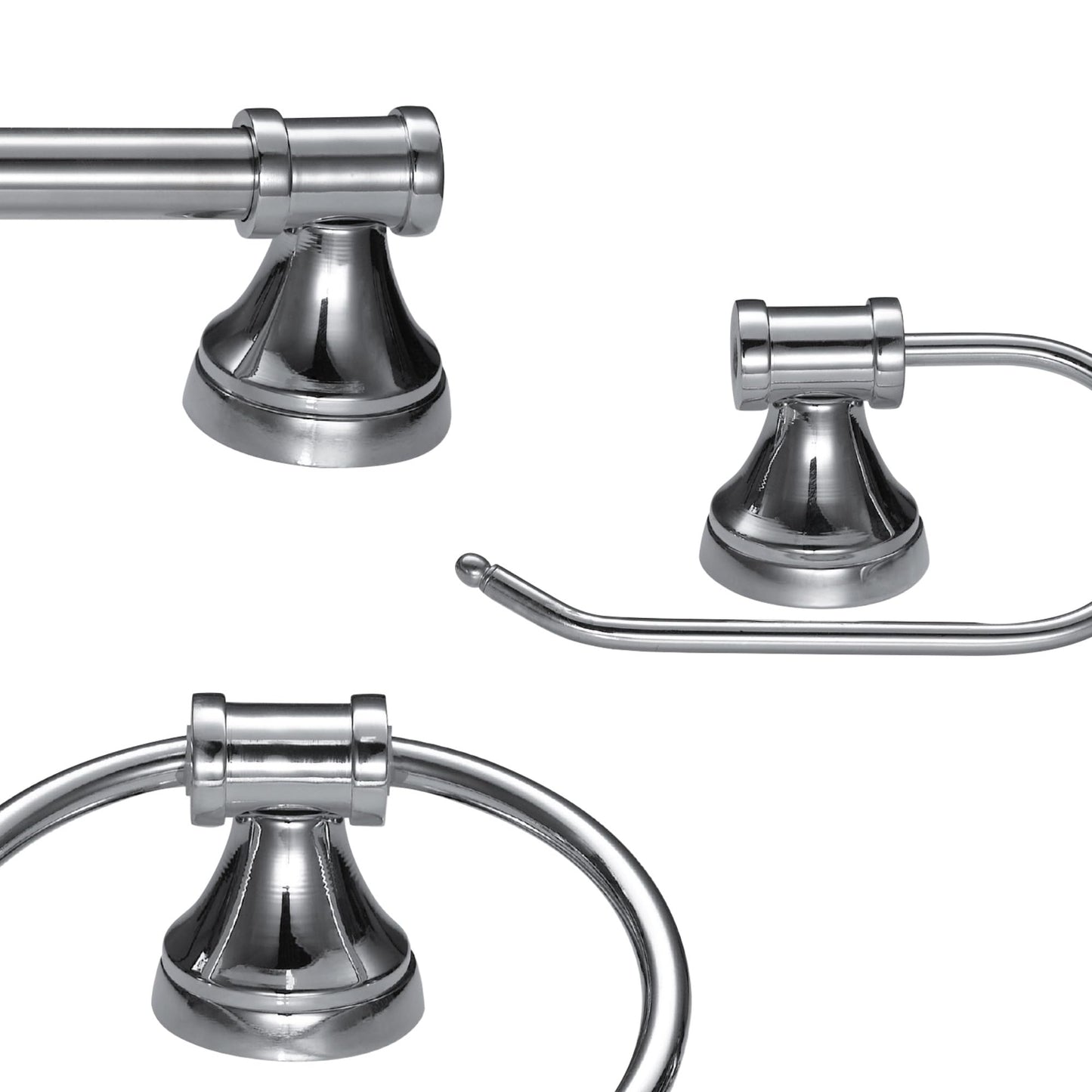 Globe Electric 51234 5-Piece All-In-One Bathroom Set  Chrome  23 3-Light Vanity Wall Light With Clear Glass Shades  Towel Bar And Ring  Robe Hook  Toilet Paper Holder  Beauty Room Accessories