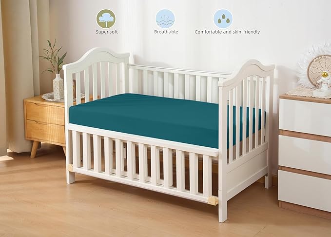 HBHLFZ Crib Sheets for Boys, Girls, 28x52 Inch Fitted Crib Sheet - 8 Inch Deep Pocketed Fixed Sheet - Soft and Comfortable Microfibre - Fits Standard cot and Toddler mattresses, Blue Green