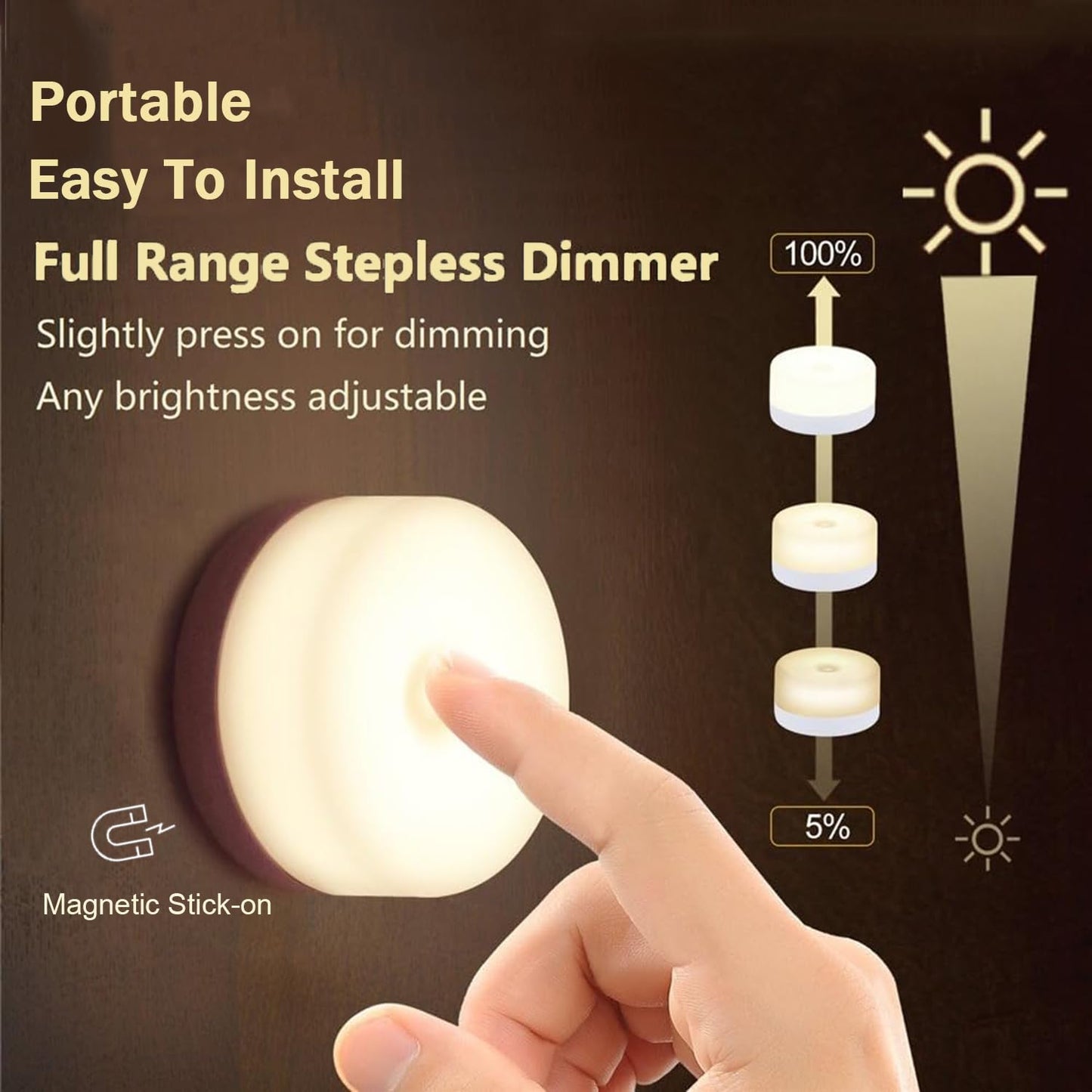 S SELDORAUK Touch Night Light for Kids, Dimmable, Rechargeable, Plastic, 80x80x45MM, Warm White, Model CATT-001