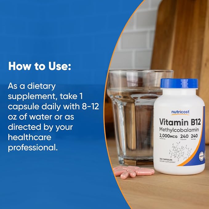 Nutricost Vitamin B12 (Methylcobalamin) 1000mcg, 240 Capsules - Vegetarian, Non-GMO & Gluten Free B12 Supplement