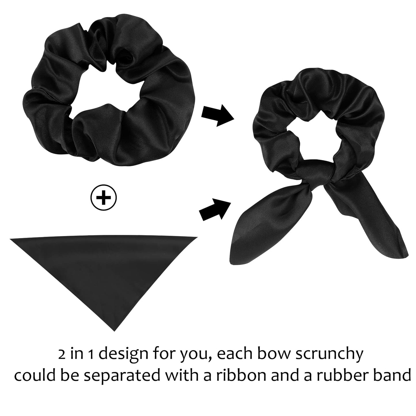 ACO-UINT 20 Pack Black Satin Scrunchies for Women, Hair Ties for Thick Hair, Cute Bow Hair Scrunchies with Ribbon for Girls, 20