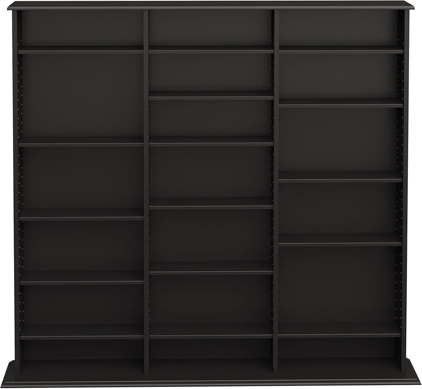 Prepac 3 Column Tall Media Storage Cabinet, Black Storage Cabinet, Display Cabinet, Multimedia Storage Organizer for CDs, DVDs, Blu-rays with 21 Adjustable Shelves 8.75" D x 56" W x 51" H