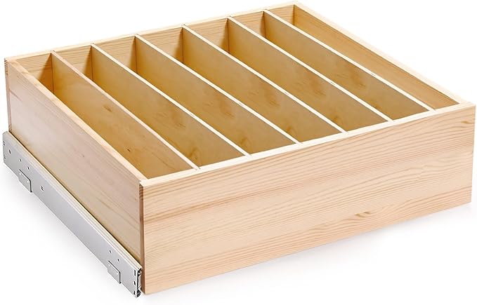 Pull Out Cabinet Organizer with Divider, 27''W×21''D×7''H Soft Close Wood Drawer for Kitchen Pantry, Finished, Heavy-Duty, Bottom Assembly (Wood Drawer Part Width is 26'')