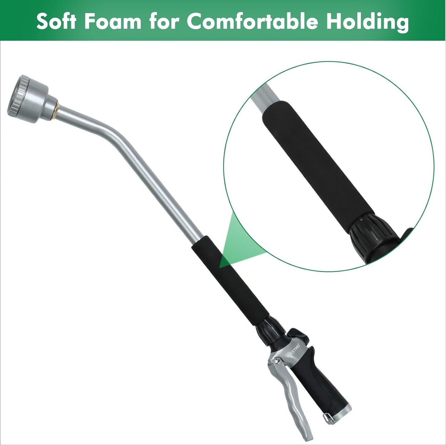 RESTMO Long Watering Wand, 24 Inches Gentle Soft Full Shower Sprayer Wand with Flow Control, Heavy Duty Metal Hose Wand for Hanging Baskets, Shrubs, Plants, Flowers, Garden and Lawn, Black