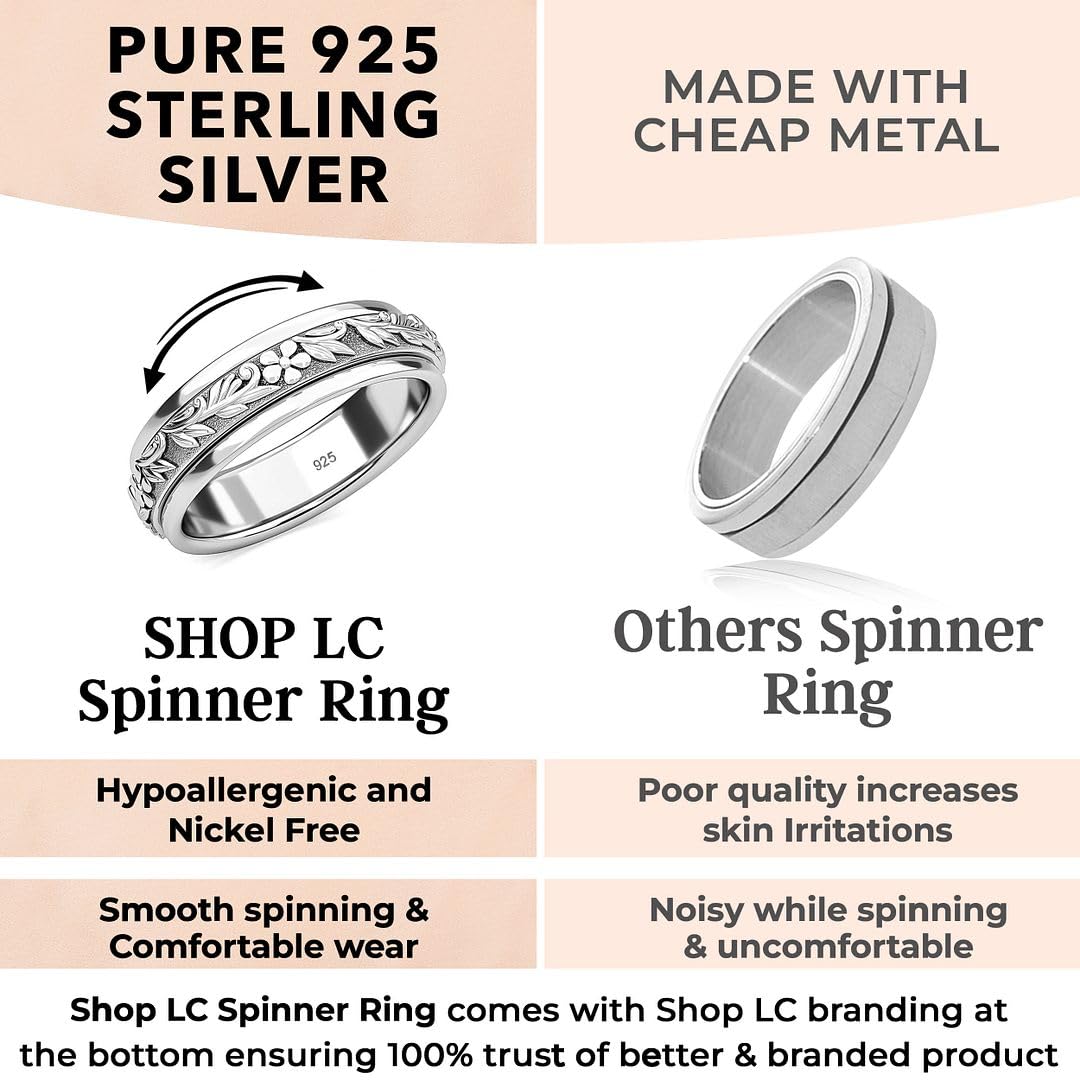 Fidget Ring Women 925 Sterling Silver Rings for Women - Moon Star Anxiety Rings for Women Platinum Plated - Spinner Ring Stress