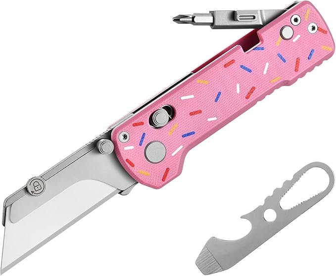 OKNIFE U1 Pro Multitool Folding Utility Knife with Folding Screwdriver, Quick Change Blade, Rail Lock & Pocket Clip for Men Women（Doughnut）