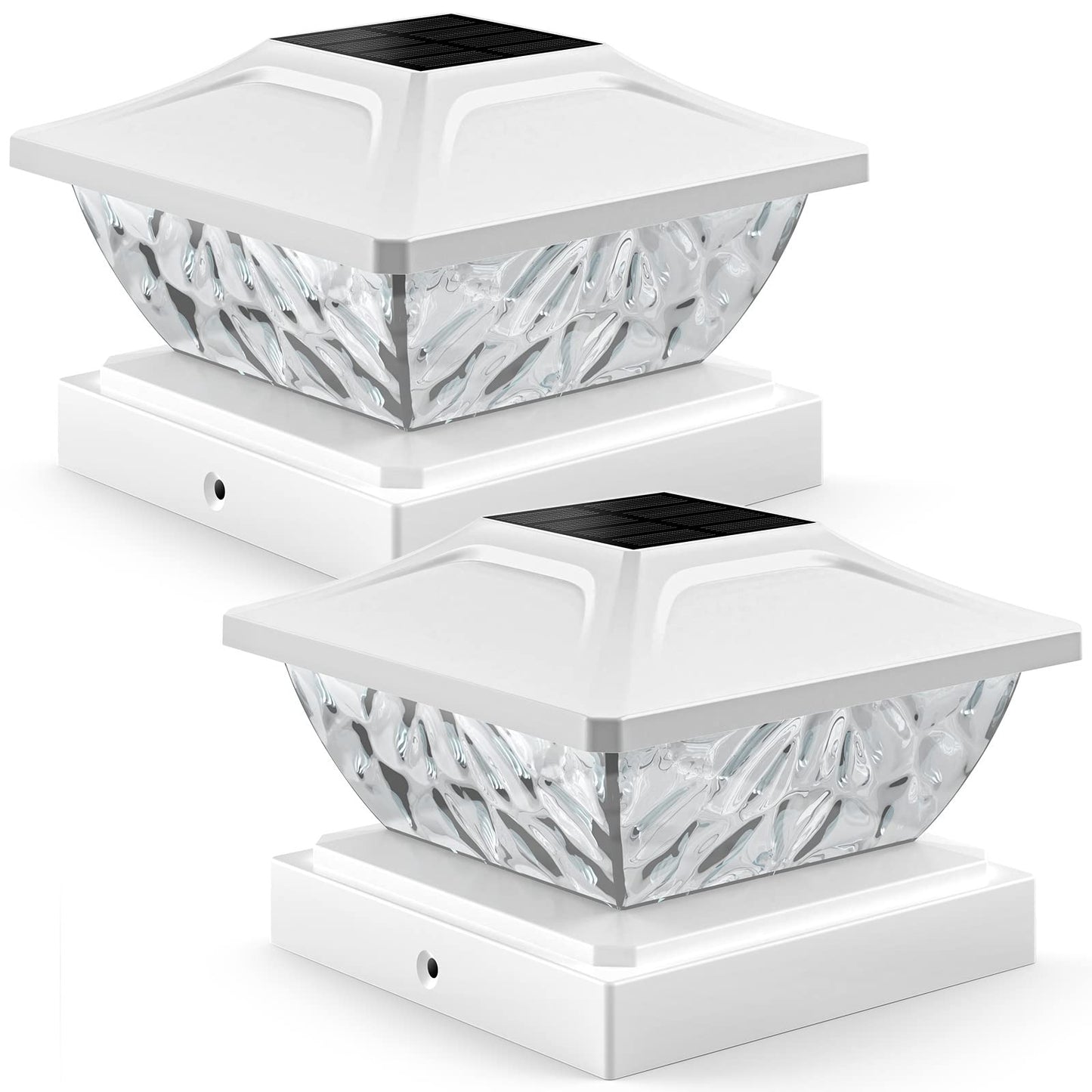 Ensli Solar Post Cap Lights - Waterproof 2 Mode Outdoor Deck Lights, 2 Pack, White, Fits 4X4, 4.5X4.5, 5X5