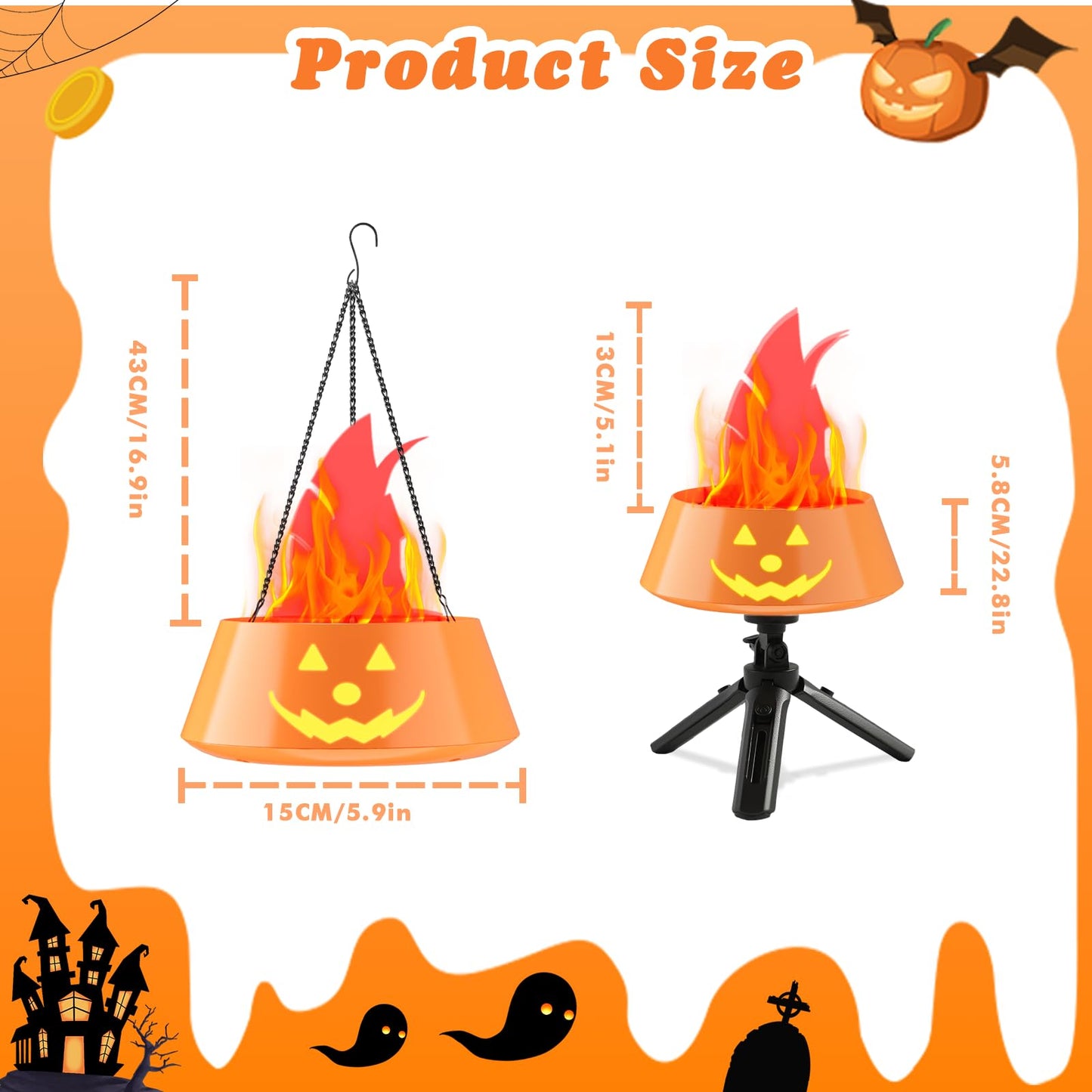 Collasis Halloween Pumpkin Flame Lights 2 Pack  Halloween Decorations Hanging Pumpkin Led Jack O Lights  Party Desktop Decor Lighting Battery Operated For Indoor Outdoor  3D   Fire Effect Lamp