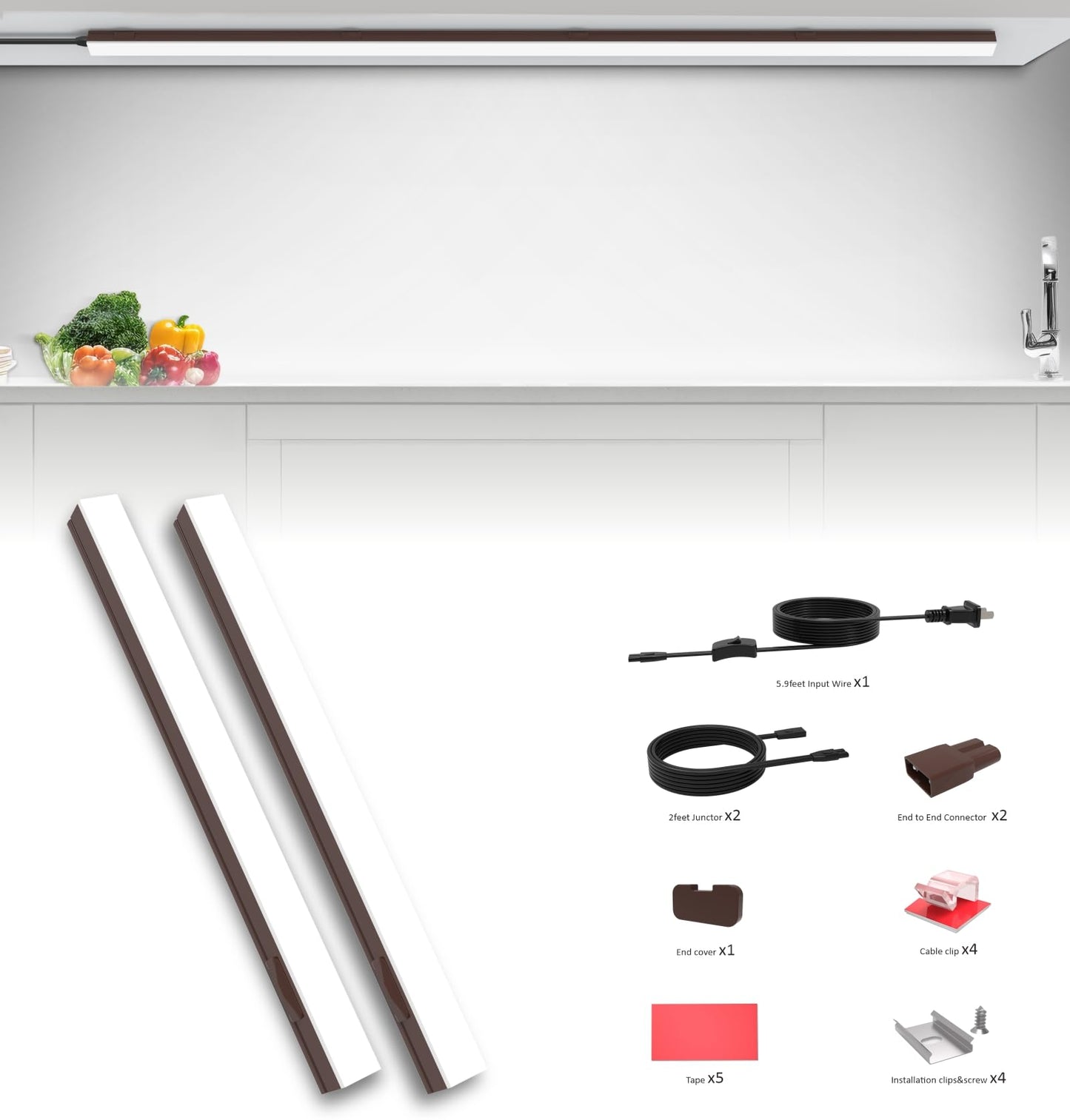 Leetdud Under Cabinet Lighting Plug In  16 Inch 2 Pcs  Linkable Ac120V 3Cct 3000K/4000K/5000K Ultra Slim  Led Under Cabinet Lights For Counter Light  Kitchen  Shelf  Sink  Workshop  Desk  Bronze