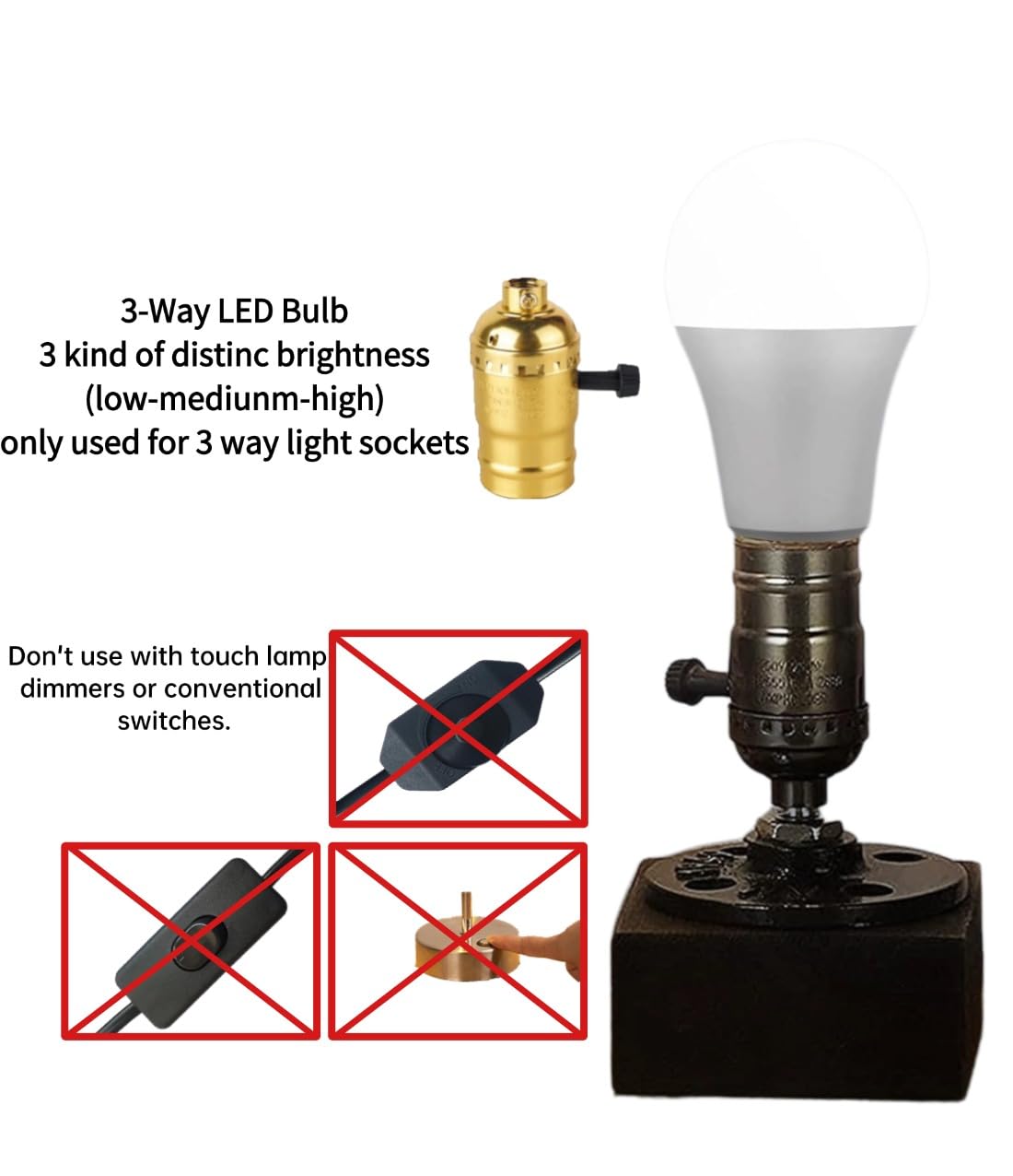 4 Pack 3-Way Light Bulbs A19  5/10/15W Equivalent To 50/100/150W  4000K Cool White (700-1400-2100 Lm)  E26 Base  Three Lighting Levels Perfect For Bedroom Living Room Study Room (Non-Dimmable)