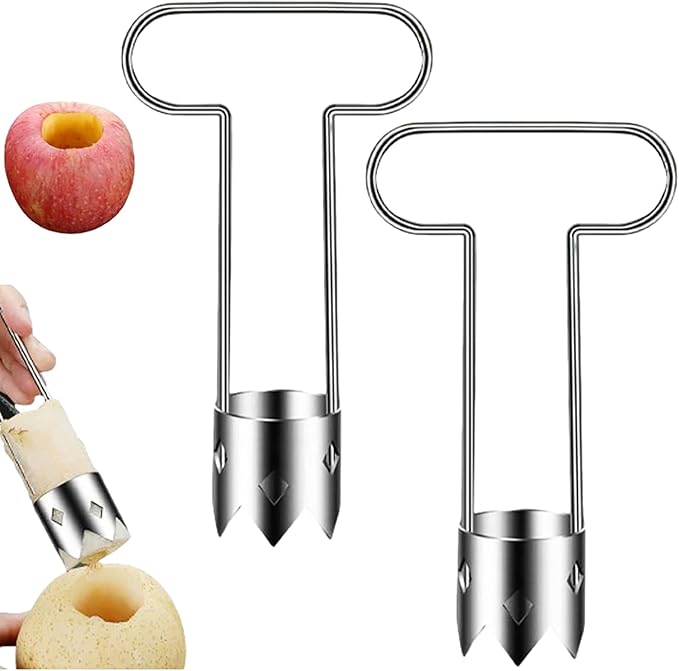Red Bell Pepper Seed Corer, Upgraded T Shaped Vegetable and Fruit Corer Stainless Steel Tomato Apple Seed Remover Tool Practical Kitchen Gadget for Removing Fruit & Vegetable Cores (B 2pcs)