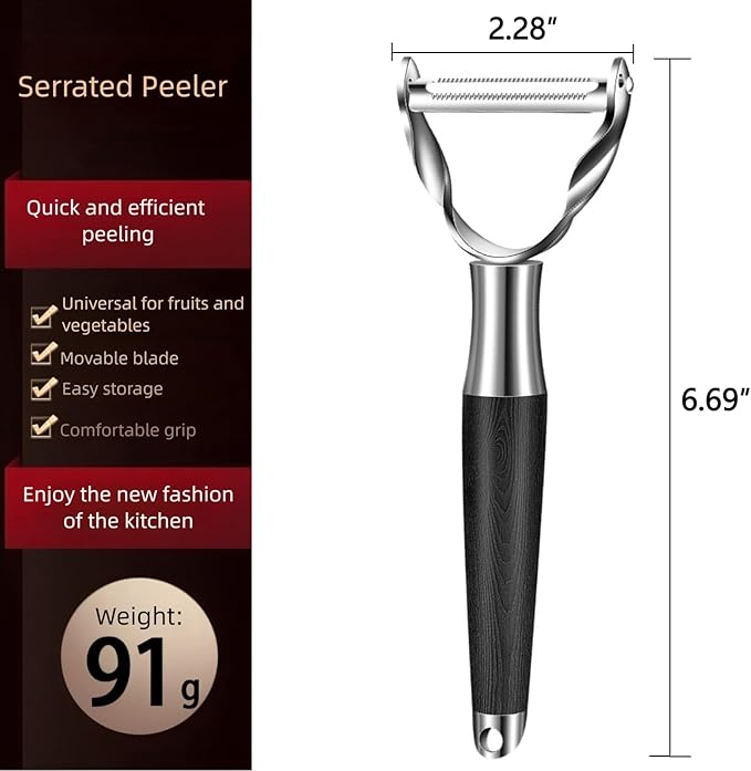 Peeler Sharp Stainless Steel Blade and Anti-slip Wooden Handle – Efficient Kitchen Gadget for Vegetables, Fruits, Potatoes, Carrots, and Apples