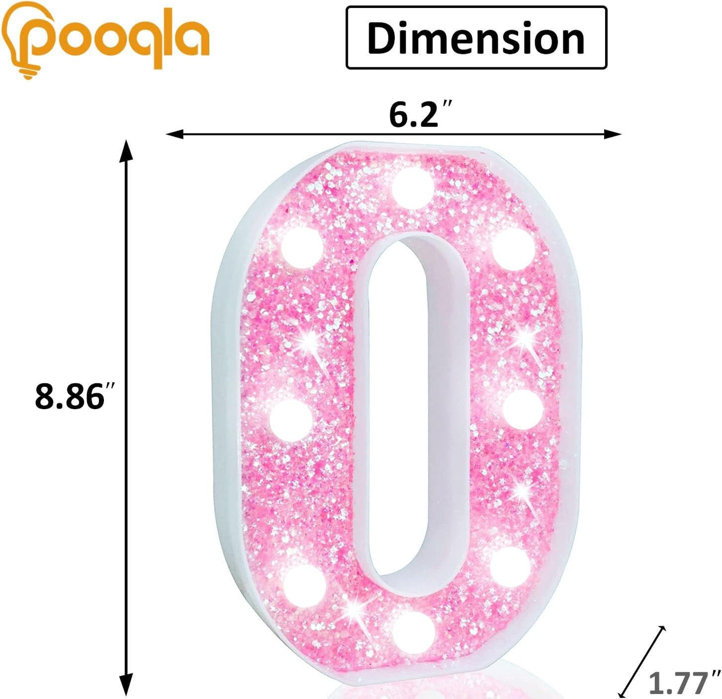 Pooqla Marquee Number Lights  Pink Light Up Numbers For Girls 10Th Birthday  Battery Powered Glitter Number Night Light Gift For Christmas Bedroom Dorm Party Decoration  Cool White Number 0