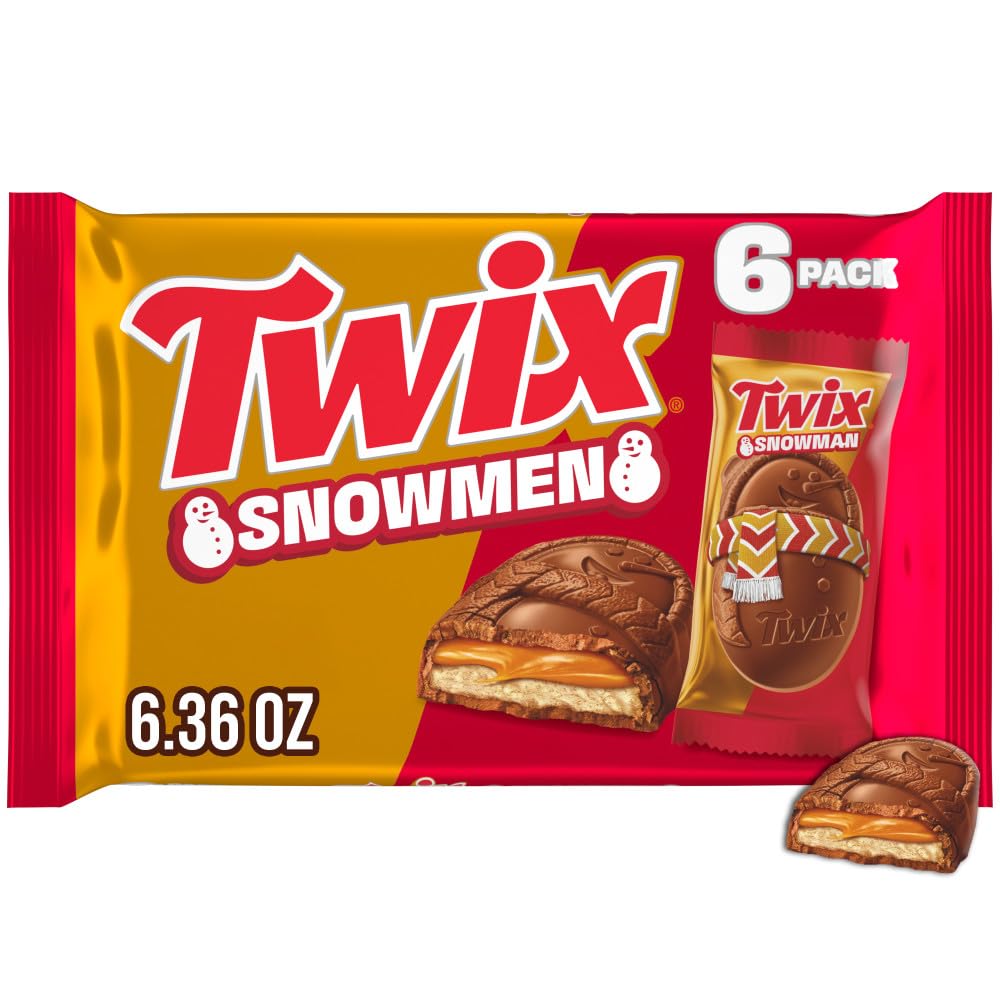 TWIX Caramel Cookie Snowmen Christmas Chocolate Candy Bars  6 Ct Pack