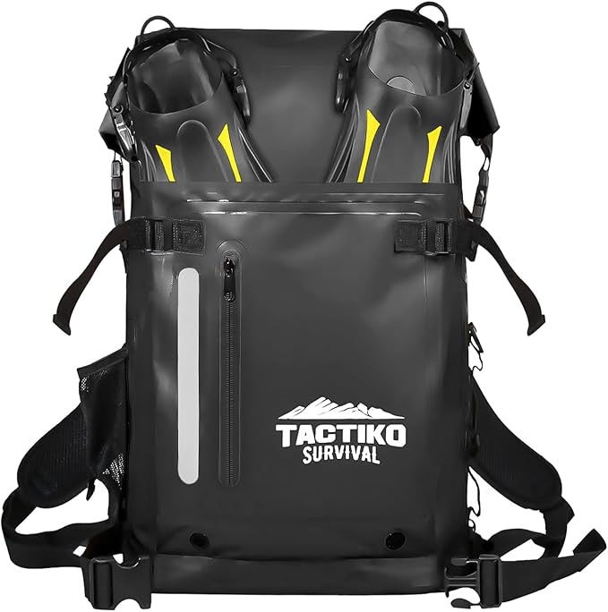 30L Heavy-Duty 100% Waterproof Backpack - Equipment Pocket, Carabiner - Roll Top Floating Dry Bags (Jet Black)