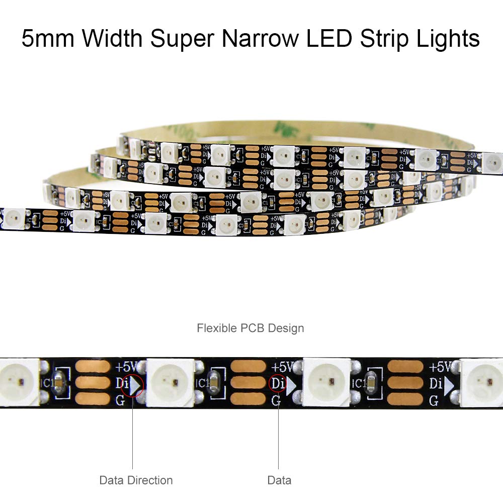 Alitove Ws2812B Led Strip 5Mm Rgb Addressable Light 6.6Ft 120 Leds Black Plastic Model Al2812Wh120Np2M5Mm