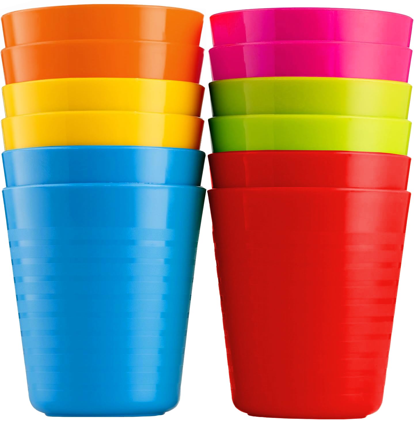 PLASKIDY Kids Plastic Cups Set of 12 Toddler Cups 8 Ounce Children Drinking Tumblers - Reusable Dishwasher Safe BPA Free