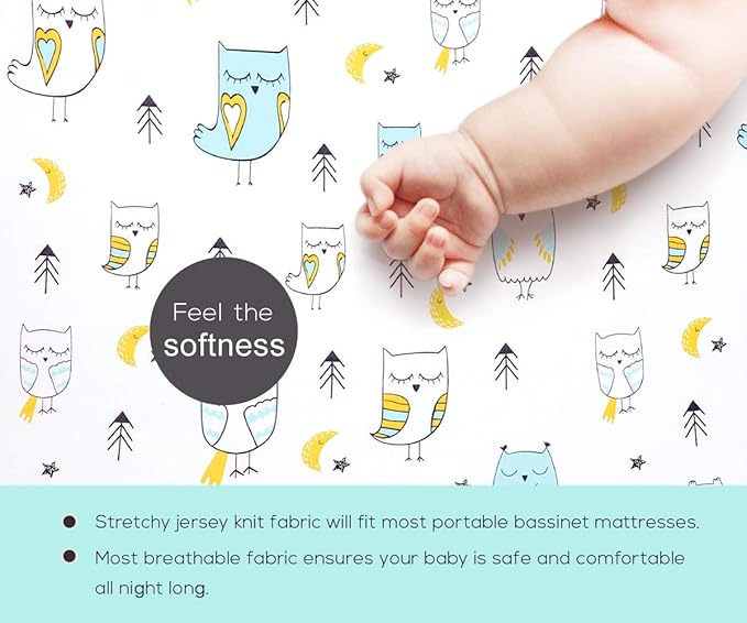 Pack n Play Sheets, BROLEX 2 Pack Mini Crib Sheets,Stretchy Portable Fitted Playard Sheet Set, Convertible Playard Mattress Cover,Ultra Soft Breathable Material,Arrow Owl