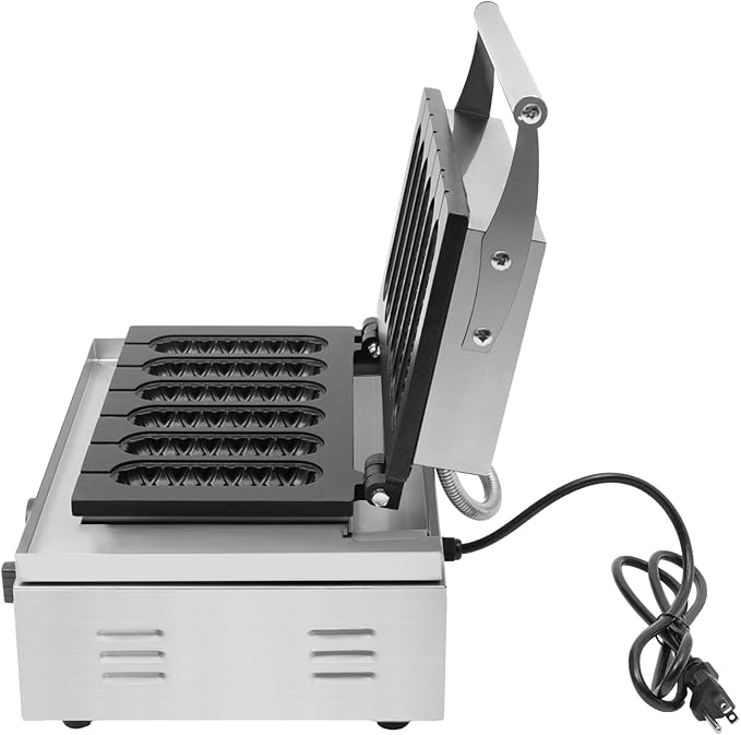 Corn Dog Waffle Maker, 1500W 6 Pcs Non-Stick Hot Dog Machine with Temp & Time Control, Countertop Waffle Pop Maker for Restaurant Bakery Snack Bar Family