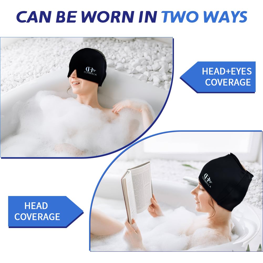Migraine Relief Cap, Soothing Headache Ice Face Mask Products, Hot and Cold Therapy, Migraine Headache Relief Cap for Migraine, Sinus, Puffy Eyes, Tension, Stress and Hangover (Black+Pink)