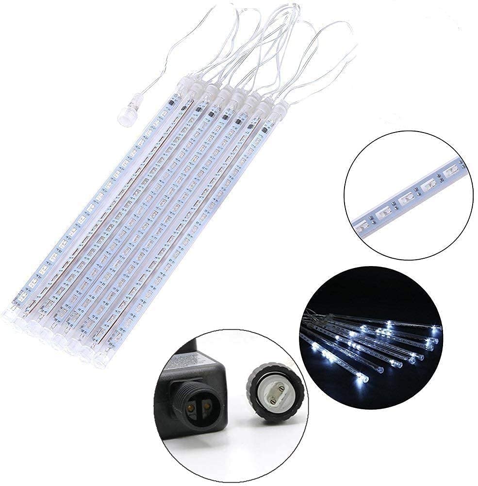 Kordain Meteor Shower Christmas Lights - 12In 8 Tubes, 144 Led, White, Ul Plug, 26.9Ft For Holiday Party Decoration