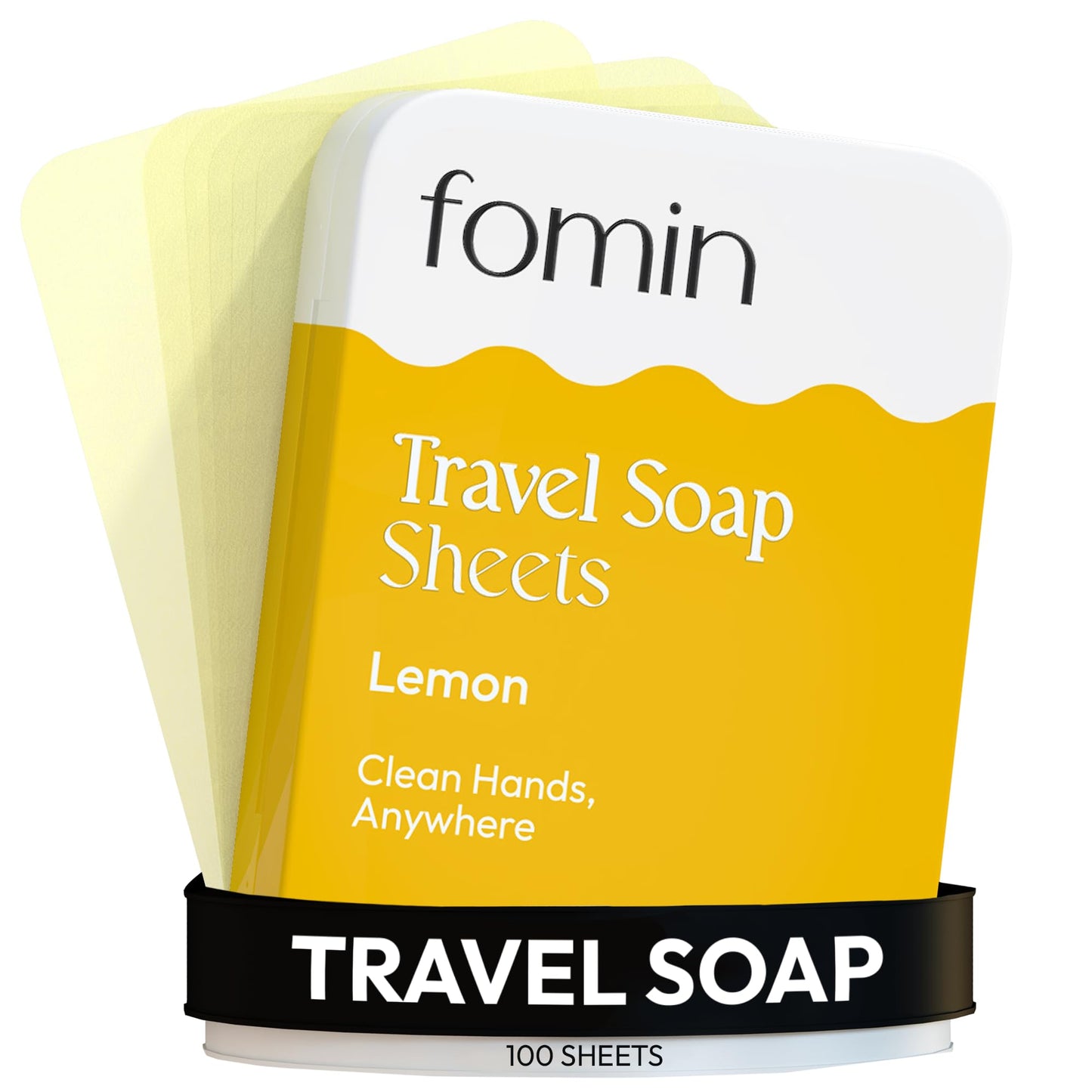 FOMIN - Antibacterial Paper Soap Sheets Tin for Traveling - (100 Sheets) Lemon Portable Travel Hand Soap Sheets, Dissolvable Min