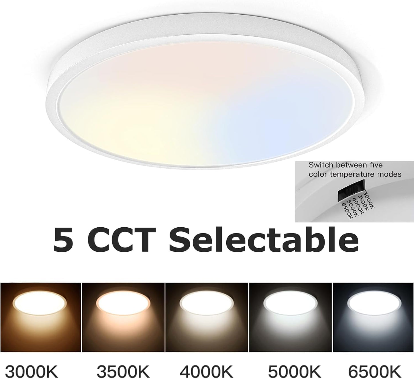 TALOYA LED Ceiling Light Flush Mount, 15.8 Inch, 24W, White, 3 Color Temperatures (3000K/4000K/6000K), Model MO