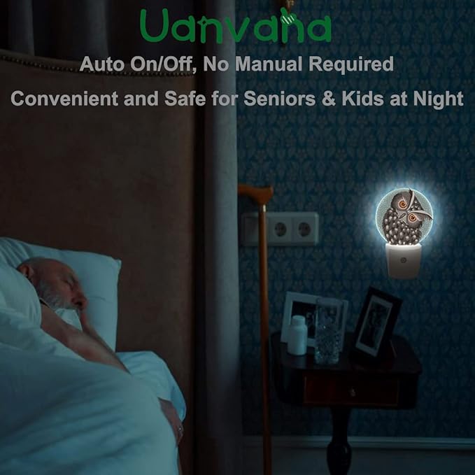 Owl Night Light Cute Bird with Curious Big Eyes Retro LED Dusk to Dawn Plug-in Nightlight Auto Sensor for Bedroom Bathroom Hallway Living Room