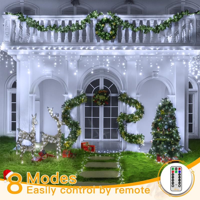 Ollny Icicle Lights 396Led, Cool White, Waterproof, Remote Control, 32Ft, Model Hg-29V397Bc, Perfect For Indoor/Outdoor Holiday Decor