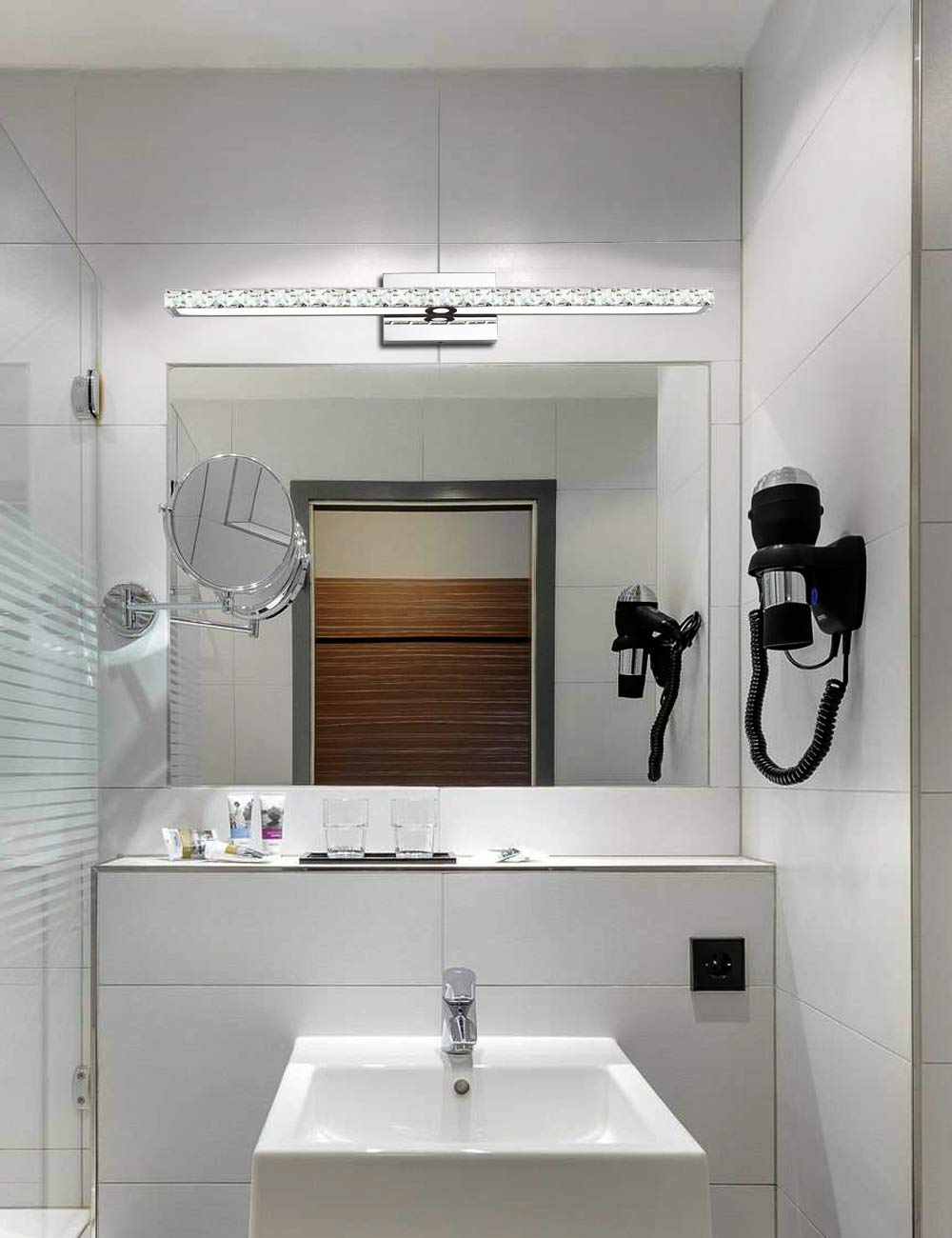 SOLFART Crystal Vanity Lights LED Dimmable Bathroom Fixtures 33.5in Chrome Modern Design