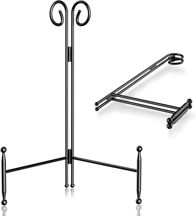 SVENJBB Plate Stands for Display, 8 Inch Plate Holder Display Stand, Black Picture Frame Stand for Table, Decorative Easel Stand for Photo, Art, Plates and Books (2 Pack)