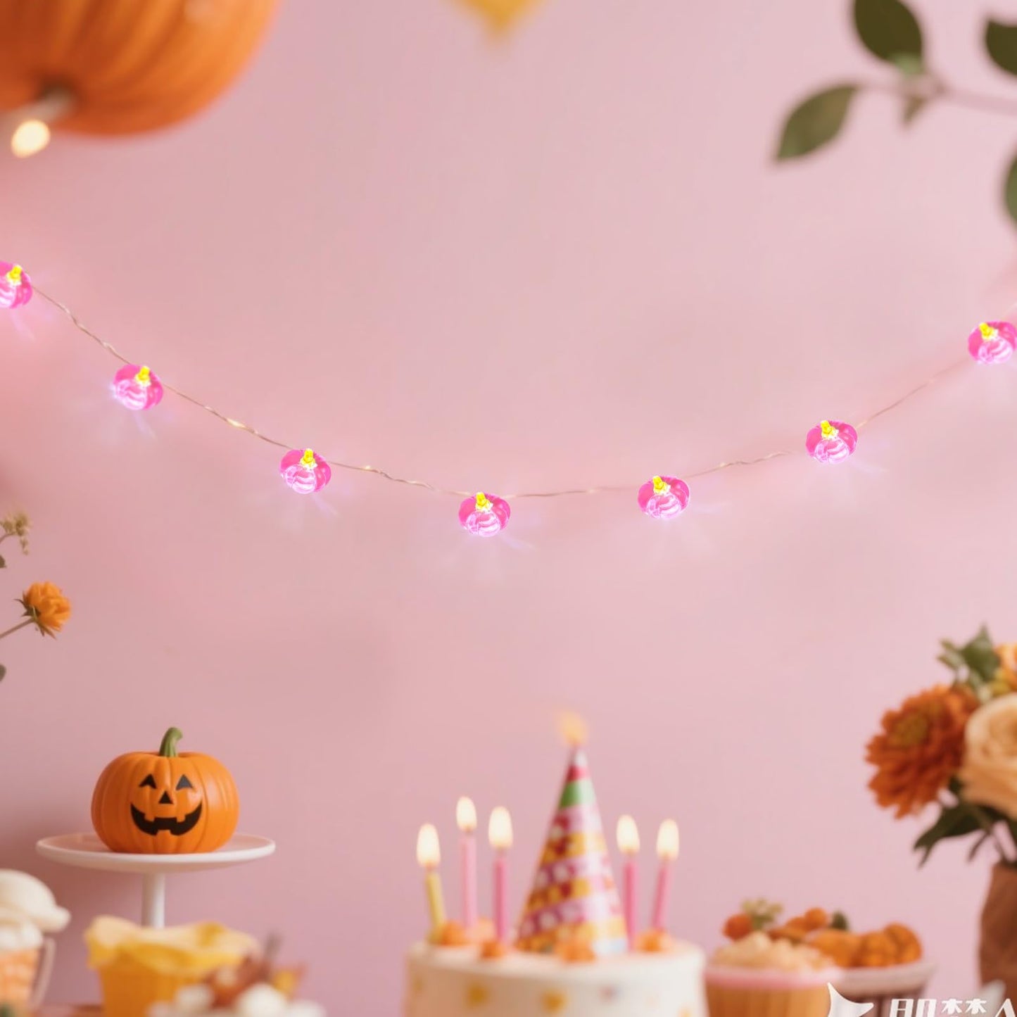 Glooglitter 2 Pcs Fall Thanksgiving String Lights 6.5 Ft Pink Pumpkin Lights String Baby Shower Decorations For Thanksgiving Halloween Indoor Window Tree Yard Porch Door Decor