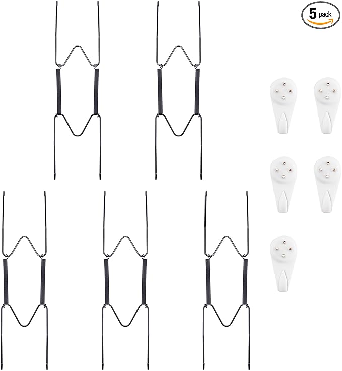 5 Pack Plate Hangers for The Wall, Suitable for 8-10 inch Art Plate, Stainless Steel Invisible Heavy Duty Wire Plate Holder with Wall Hooks, Plate Hangers for Displaying Plates, Platter, Dish, Black