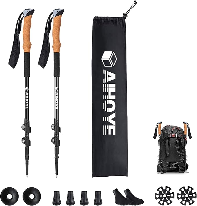 Aihoye Trekking Hiking Poles - 2 Pack Adjustable Walking Sticks, Collapsible Lightweight Aluminum 7075, Hiking Sticks with...