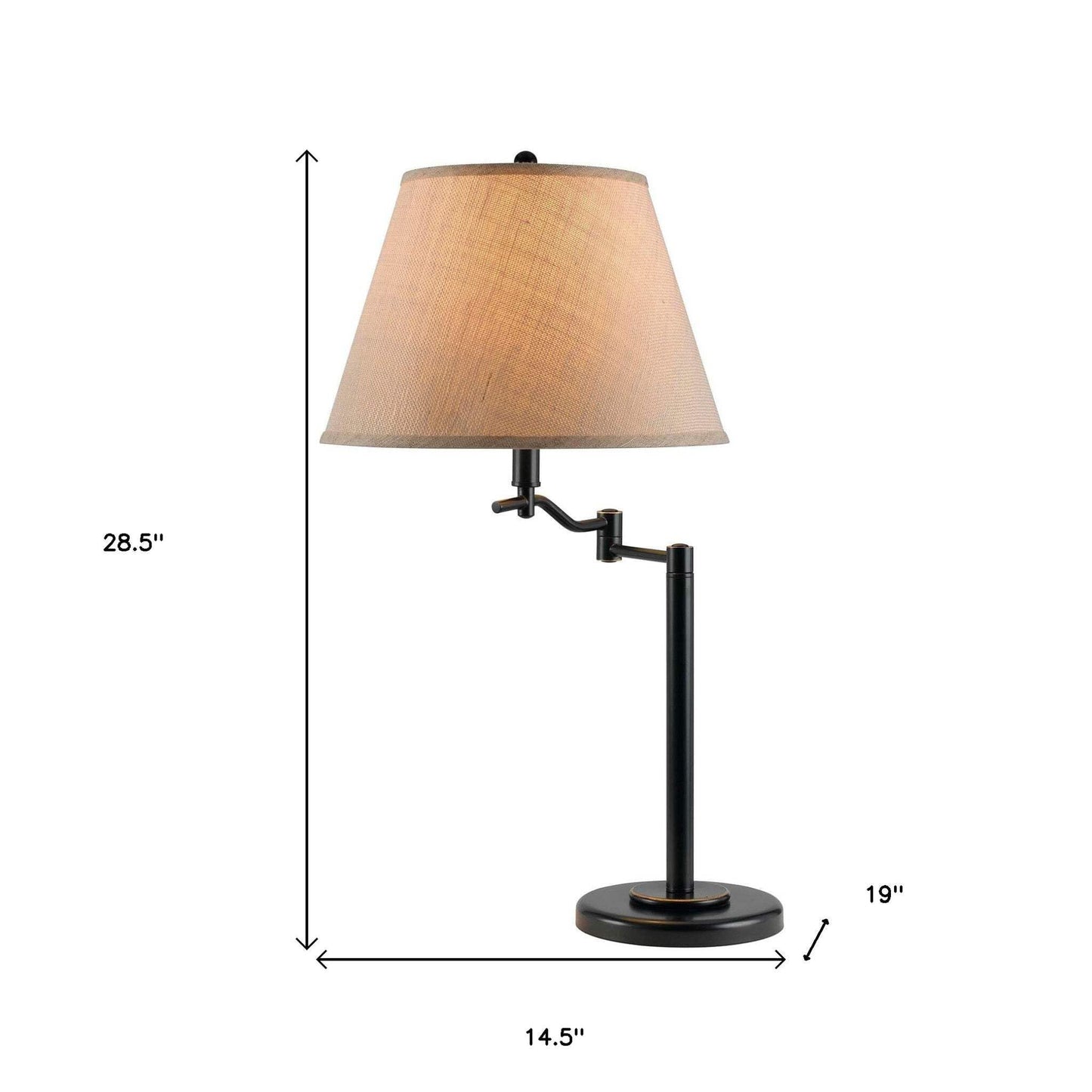 HomeRoots Bronze Metal Swing Arm Table Lamp with Off White Empire Shade, 28.5 x 14.5 x 19 in.