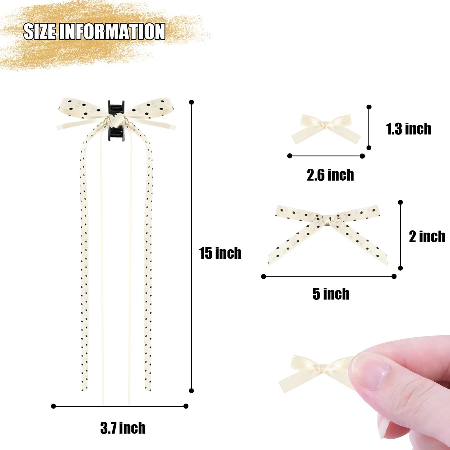 Mini Hair Bows for Women Girls Cute Hair Clips Small Alligator Long Tail Hair Ribbon Accessories -3 Styles -22P - Polka Dots