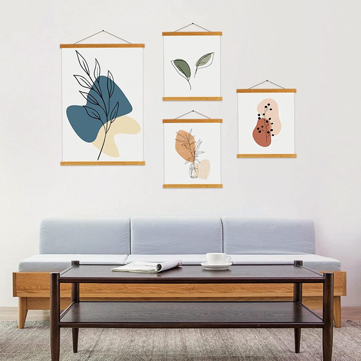 Ywlake Magnetic Poster Hanger, 23x34 23x33 23x35 Poster Frame Wood Wooden Magnet Print Posters Dowel Scroll Hanger Hangers Hanging Kit for Walls Map Canvas Artwork (Teak Wood, 23")