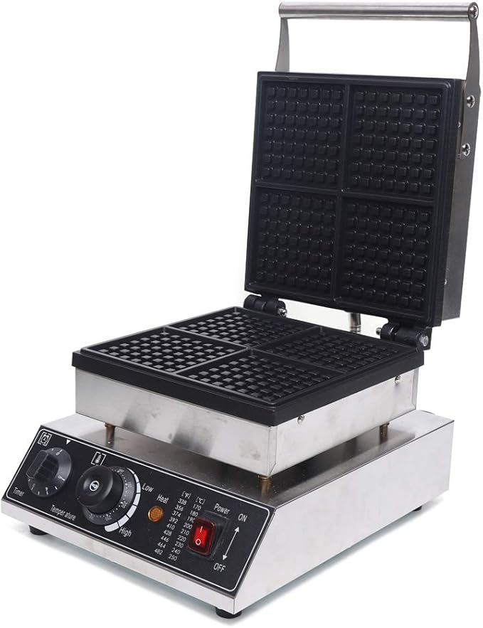 110V Commercial Waffle Maker 4Pcs Nonstick 1750W Electric Waffle Machine Stainless Steel Waffle Maker Suitable for Bakeries Snack Bar Family